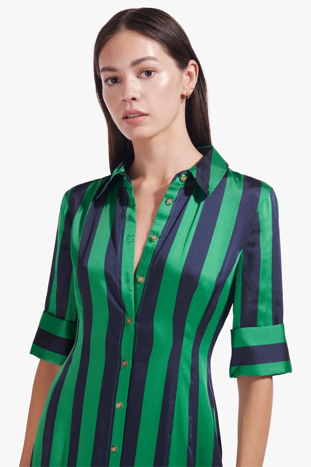 staud green stripe dress STAUD, Short Sleeve Wells Dress in Trailblazer Stripe, Size 12